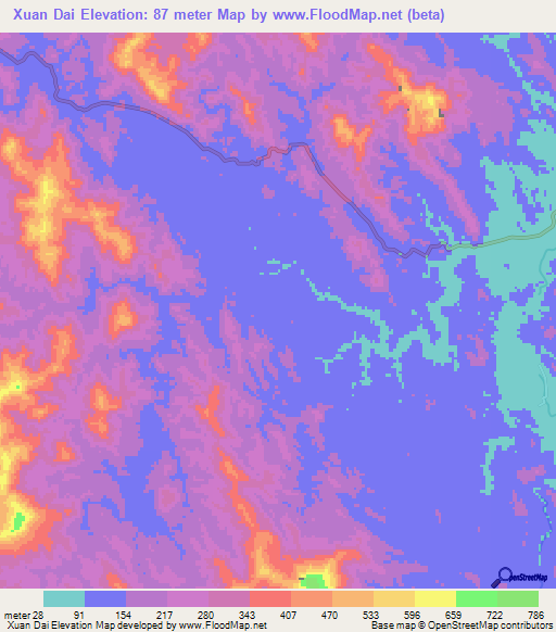 Xuan Dai,Vietnam Elevation Map