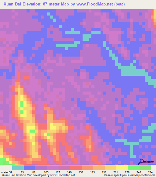 Xuan Dai,Vietnam Elevation Map