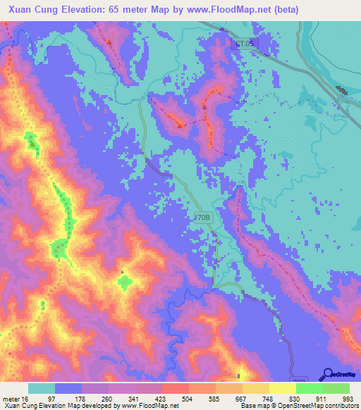 Xuan Cung,Vietnam Elevation Map