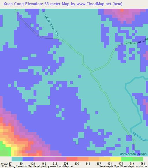 Xuan Cung,Vietnam Elevation Map