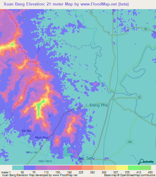 Xuan Bang,Vietnam Elevation Map