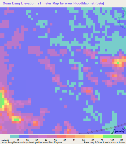 Xuan Bang,Vietnam Elevation Map