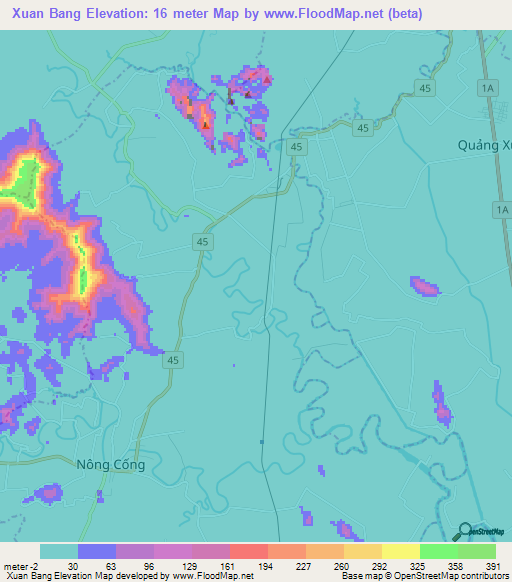 Xuan Bang,Vietnam Elevation Map