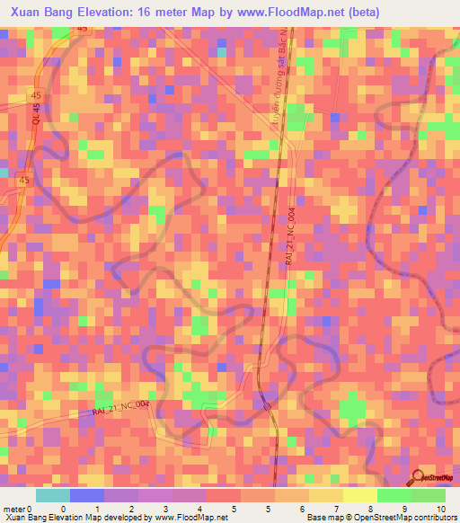 Xuan Bang,Vietnam Elevation Map