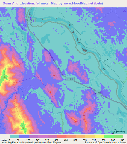 Xuan Ang,Vietnam Elevation Map