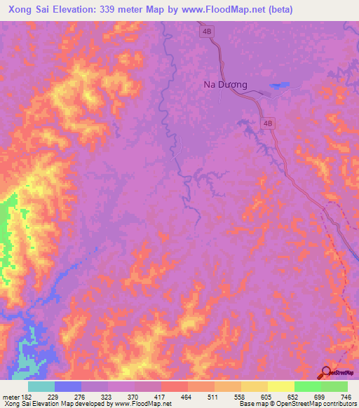 Xong Sai,Vietnam Elevation Map