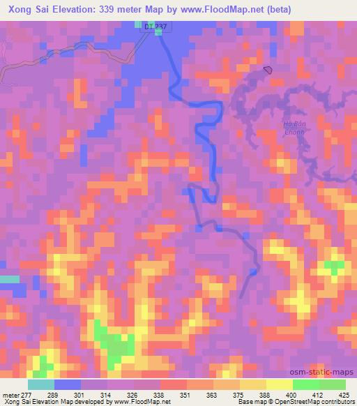 Xong Sai,Vietnam Elevation Map