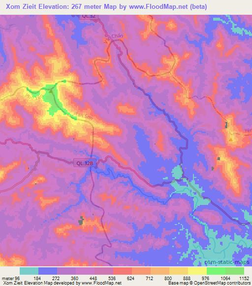 Xom Zieit,Vietnam Elevation Map