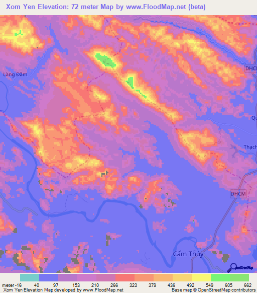 Xom Yen,Vietnam Elevation Map