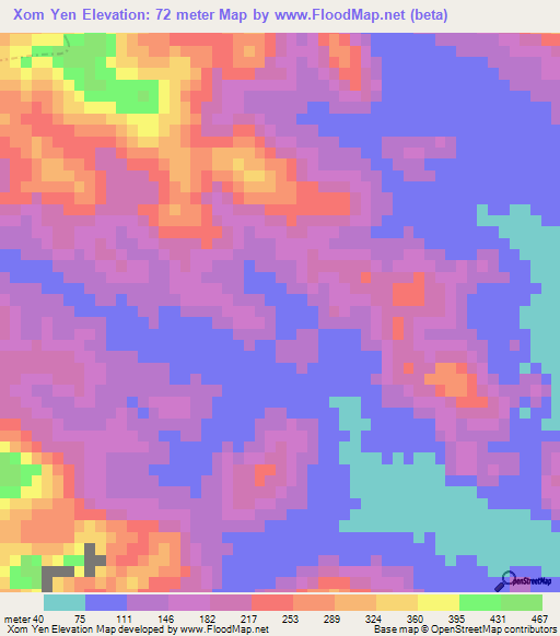 Xom Yen,Vietnam Elevation Map