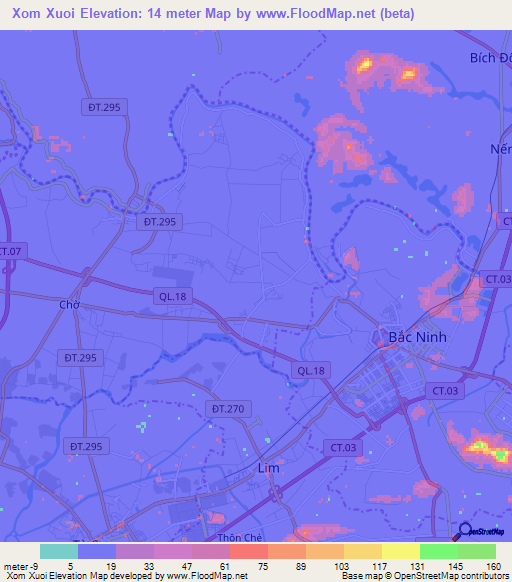 Xom Xuoi,Vietnam Elevation Map