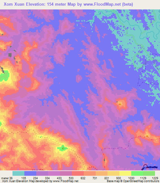 Xom Xuan,Vietnam Elevation Map