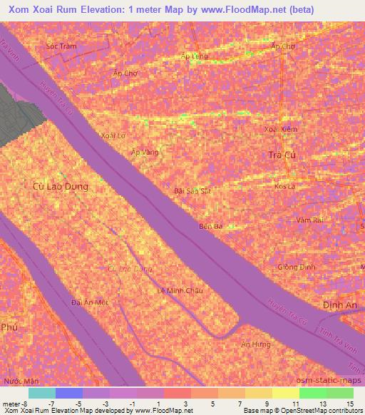 Xom Xoai Rum,Vietnam Elevation Map