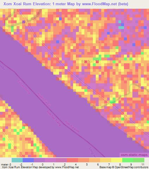 Xom Xoai Rum,Vietnam Elevation Map