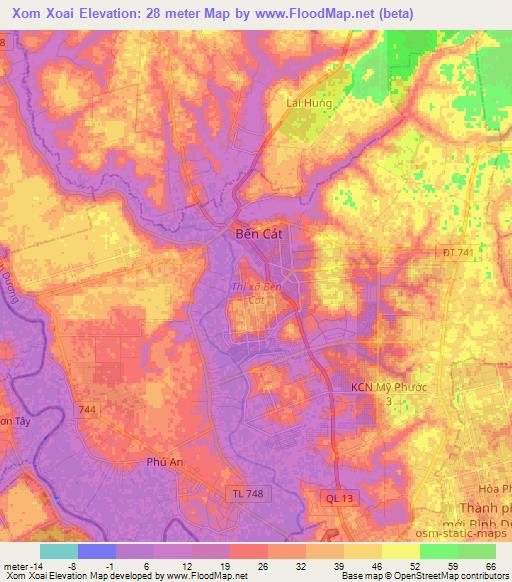 Xom Xoai,Vietnam Elevation Map