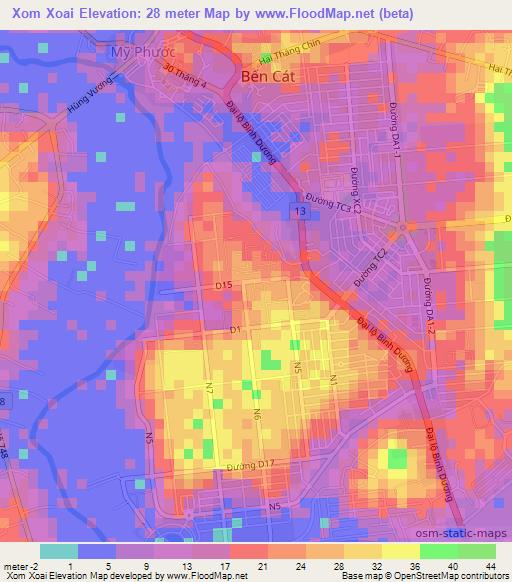 Xom Xoai,Vietnam Elevation Map