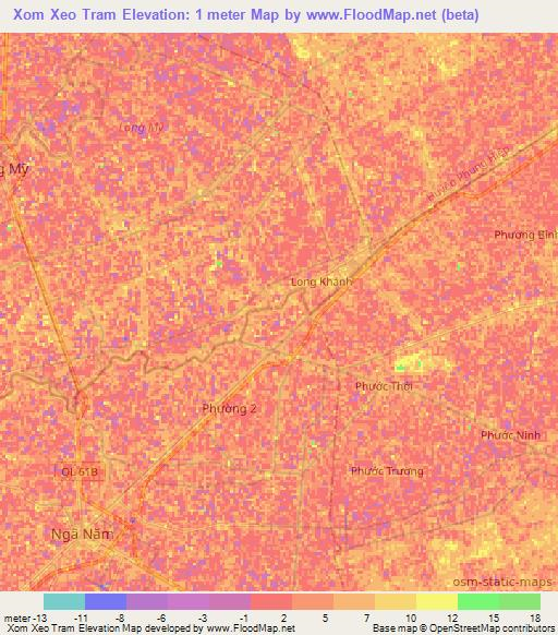 Xom Xeo Tram,Vietnam Elevation Map