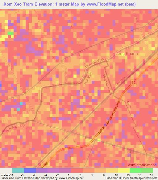 Xom Xeo Tram,Vietnam Elevation Map