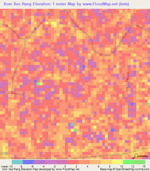 Xom Xeo Rang,Vietnam Elevation Map