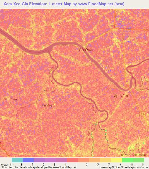 Xom Xeo Gia,Vietnam Elevation Map