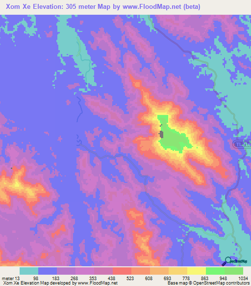 Xom Xe,Vietnam Elevation Map