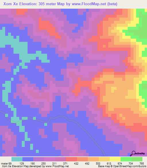 Xom Xe,Vietnam Elevation Map