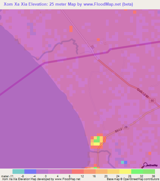 Xom Xa Xia,Vietnam Elevation Map