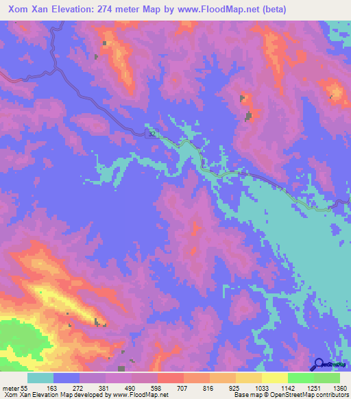 Xom Xan,Vietnam Elevation Map