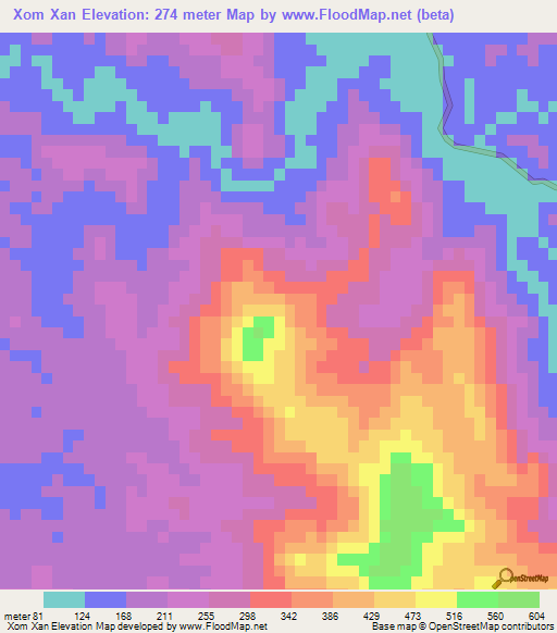 Xom Xan,Vietnam Elevation Map