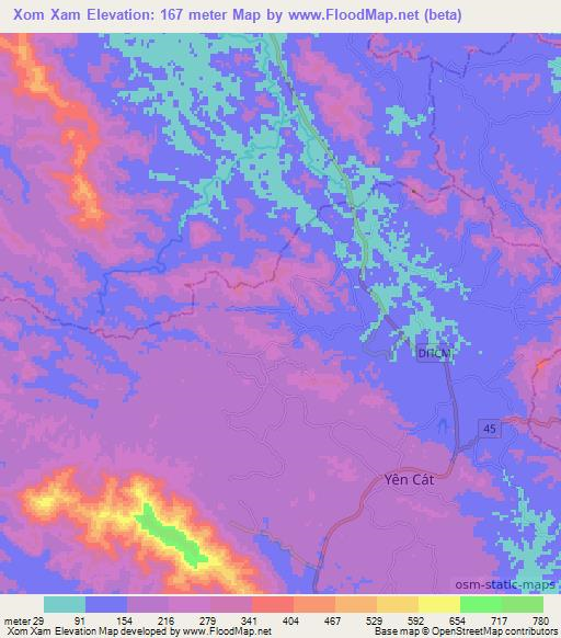 Xom Xam,Vietnam Elevation Map