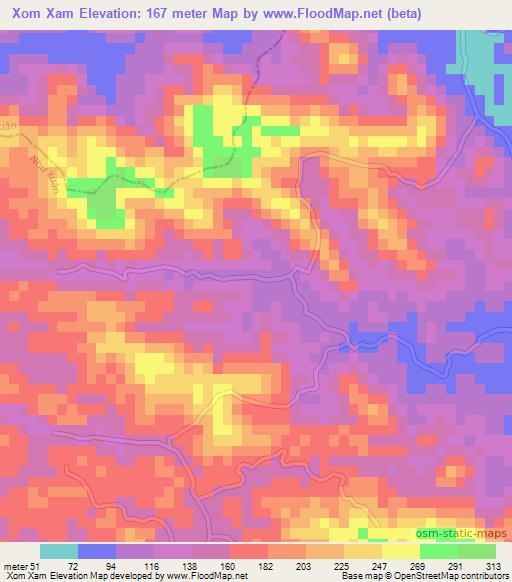 Xom Xam,Vietnam Elevation Map