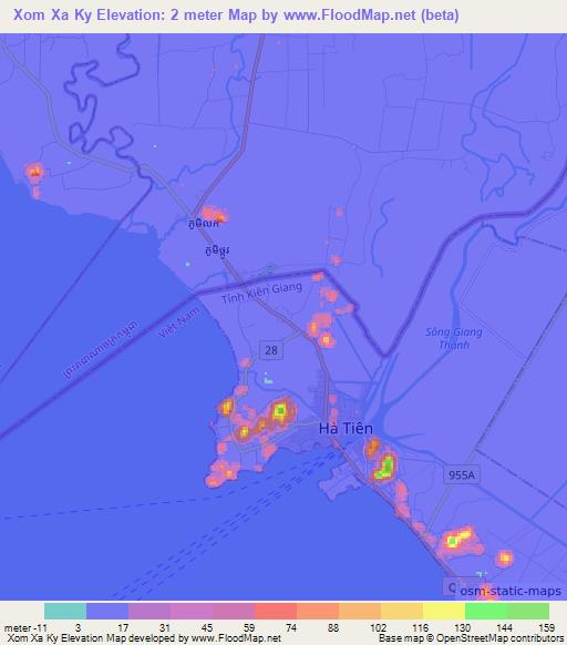 Xom Xa Ky,Vietnam Elevation Map