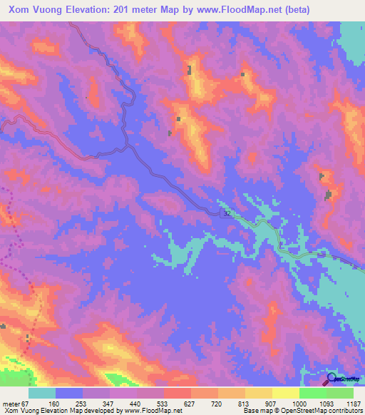 Xom Vuong,Vietnam Elevation Map