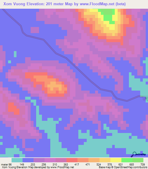 Xom Vuong,Vietnam Elevation Map