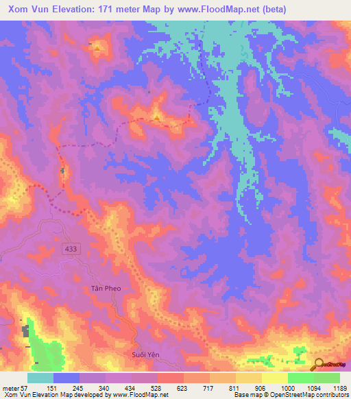 Xom Vun,Vietnam Elevation Map