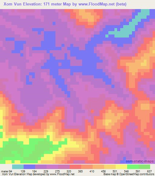 Xom Vun,Vietnam Elevation Map