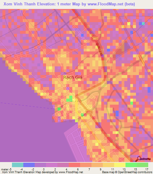 Xom Vinh Thanh,Vietnam Elevation Map