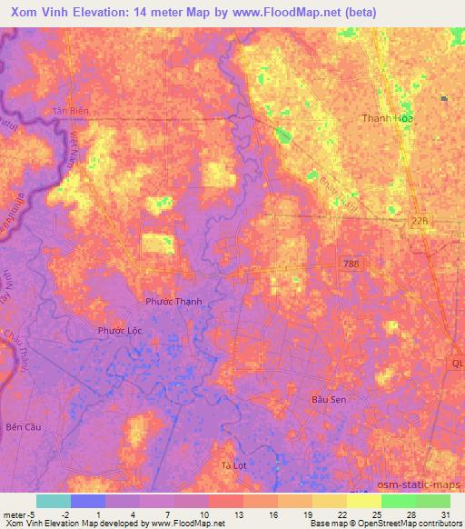 Xom Vinh,Vietnam Elevation Map