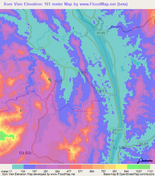 Xom Vien,Vietnam Elevation Map