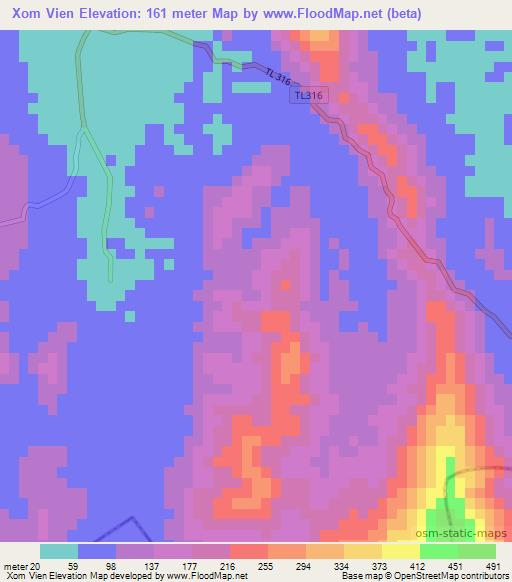 Xom Vien,Vietnam Elevation Map