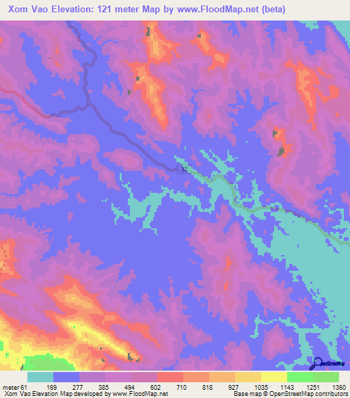 Xom Vao,Vietnam Elevation Map