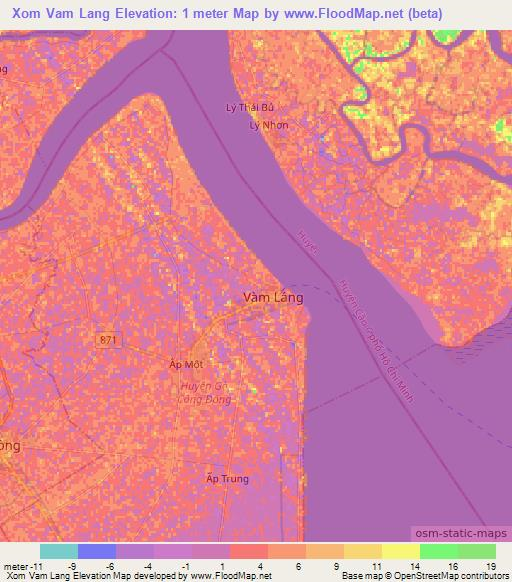 Xom Vam Lang,Vietnam Elevation Map