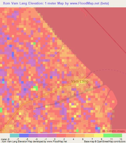 Xom Vam Lang,Vietnam Elevation Map