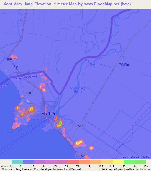 Xom Vam Hang,Vietnam Elevation Map