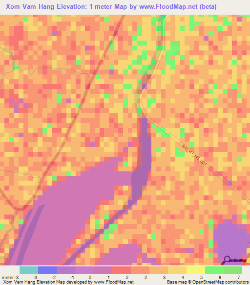 Xom Vam Hang,Vietnam Elevation Map