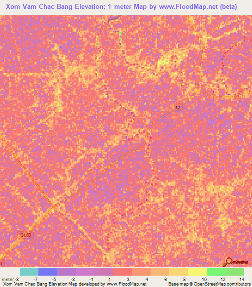 Xom Vam Chac Bang,Vietnam Elevation Map