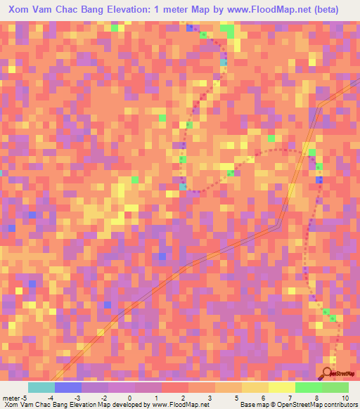 Xom Vam Chac Bang,Vietnam Elevation Map