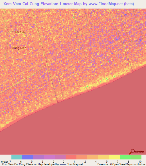 Xom Vam Cai Cung,Vietnam Elevation Map