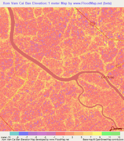 Xom Vam Cai Ban,Vietnam Elevation Map