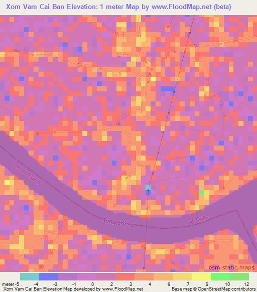 Xom Vam Cai Ban,Vietnam Elevation Map